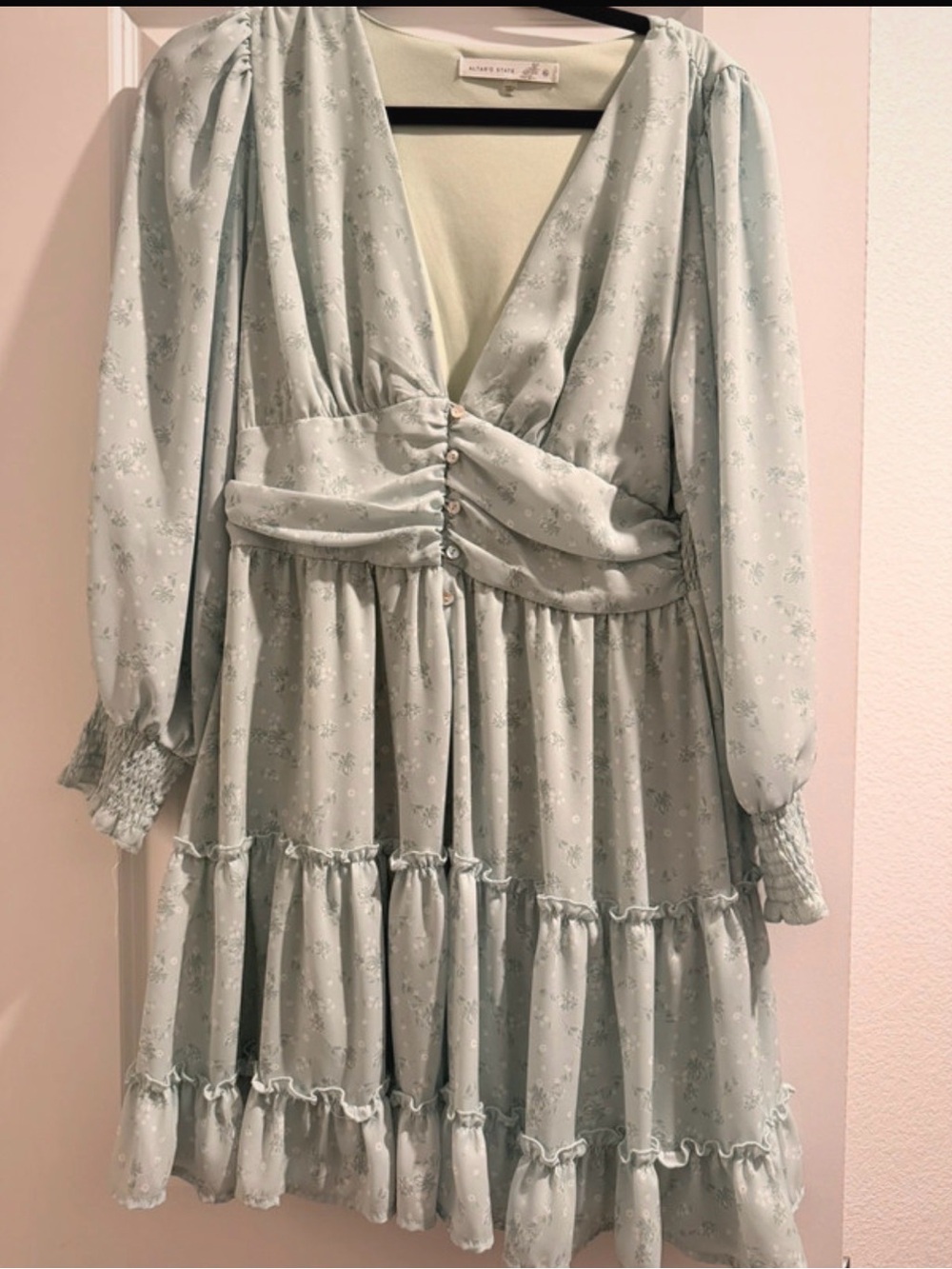 Altar'd State Sage Floral Ruffle Tiered Dress
